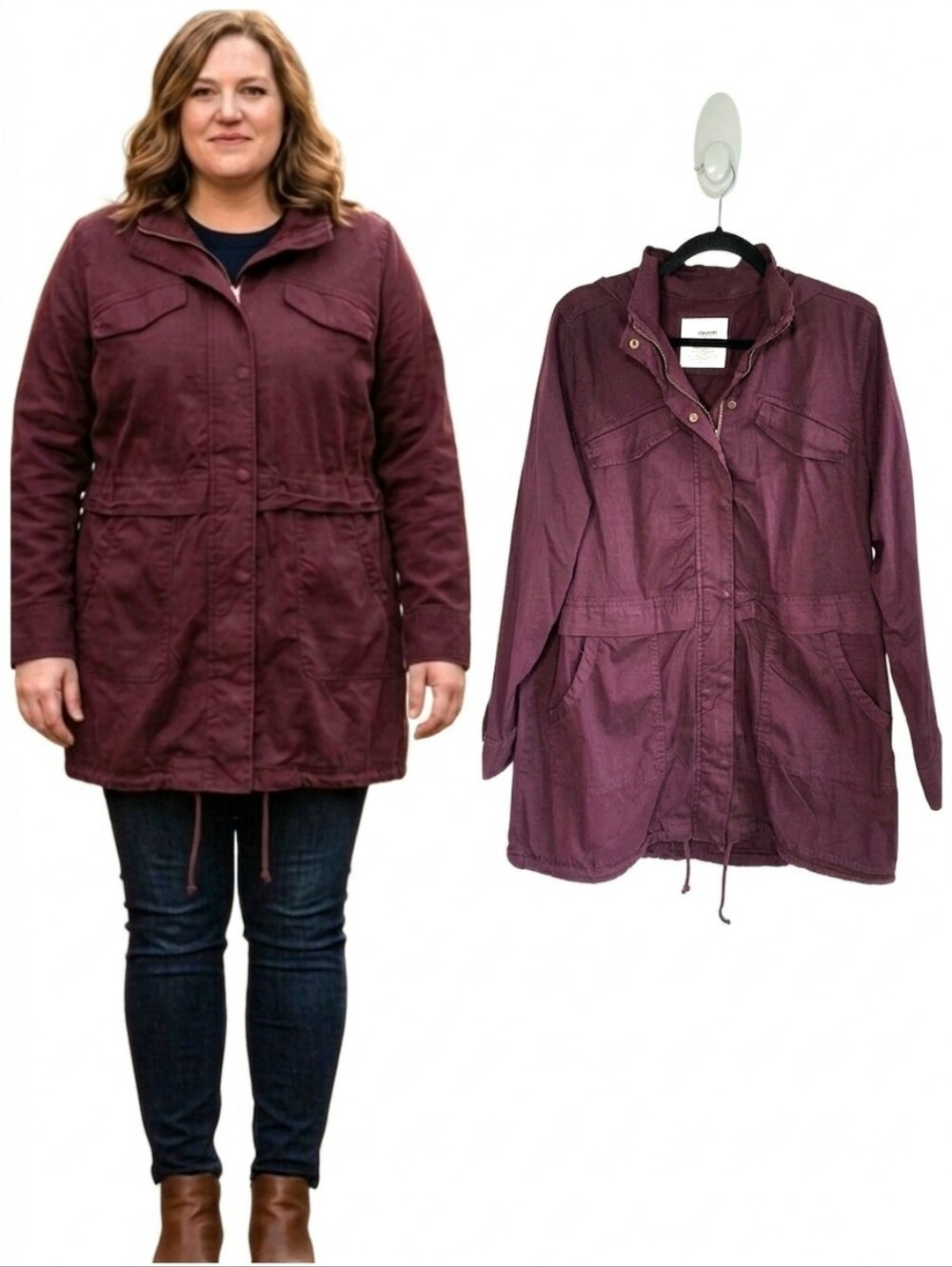 Sonoma Plum Utility Anorak Jacket with Hood & Drawstring Waist Plus Size 1X NWT